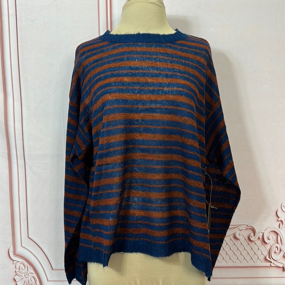 Kerisma brand Blue and Brown Stripe Lightweight knit Top - Picture 1 of 8